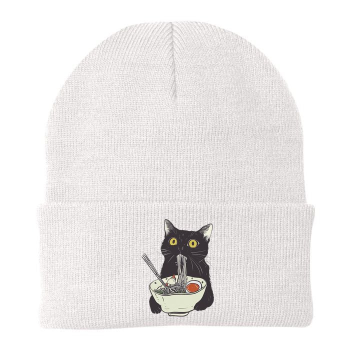 Funny Cat Eating Ramen Vintage Japanese Noodles Knit Cap Winter Beanie