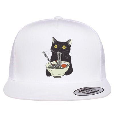 Funny Cat Eating Ramen Vintage Japanese Noodles Flat Bill Trucker Hat