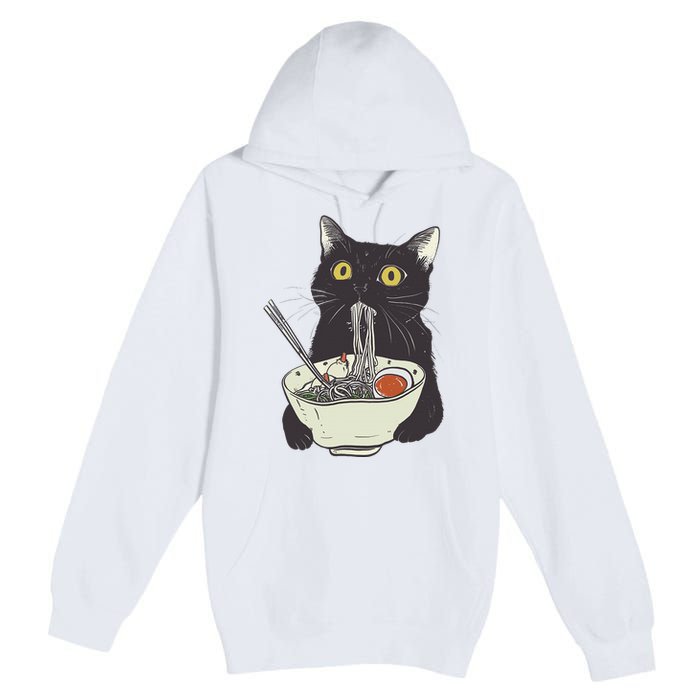 Funny Cat Eating Ramen Vintage Japanese Noodles Premium Pullover Hoodie