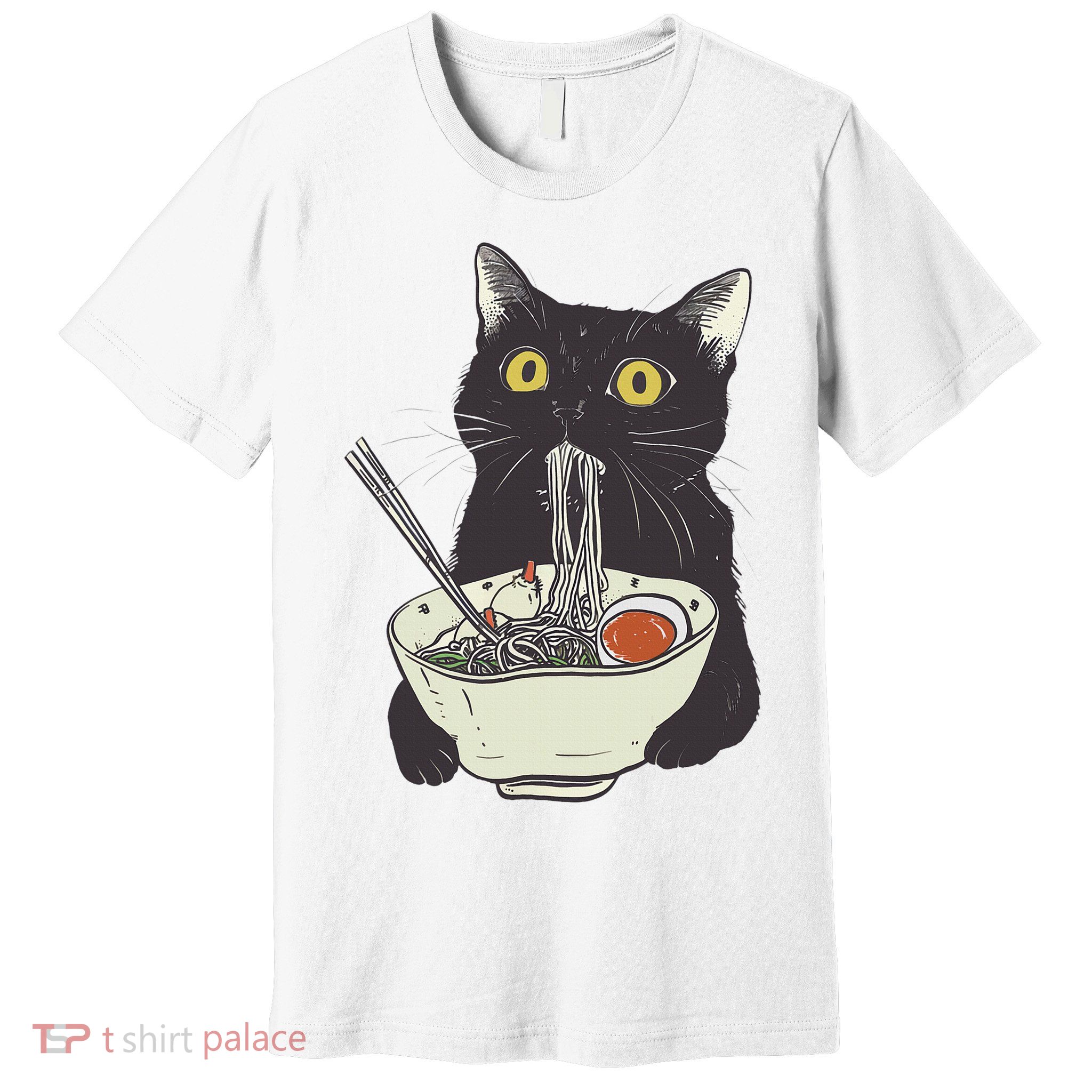 Funny Cat Eating Ramen Vintage Japanese Noodles Premium T-Shirt
