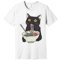 Funny Cat Eating Ramen Vintage Japanese Noodles Premium T-Shirt