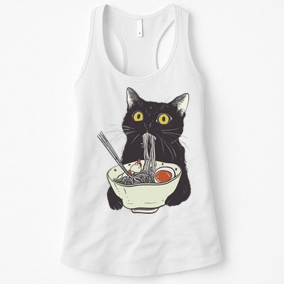 Funny Cat Eating Ramen Vintage Japanese Noodles Womens Tank Top