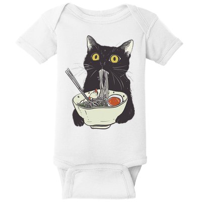 Funny Cat Eating Ramen Vintage Japanese Noodles Baby Bodysuit