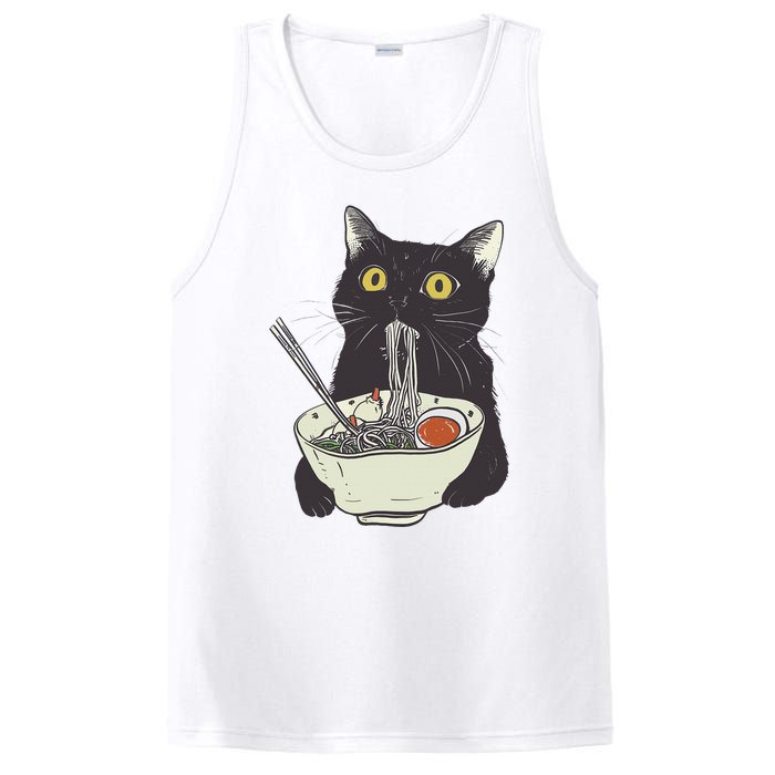 Funny Cat Eating Ramen Vintage Japanese Noodles PosiCharge Competitor Tank