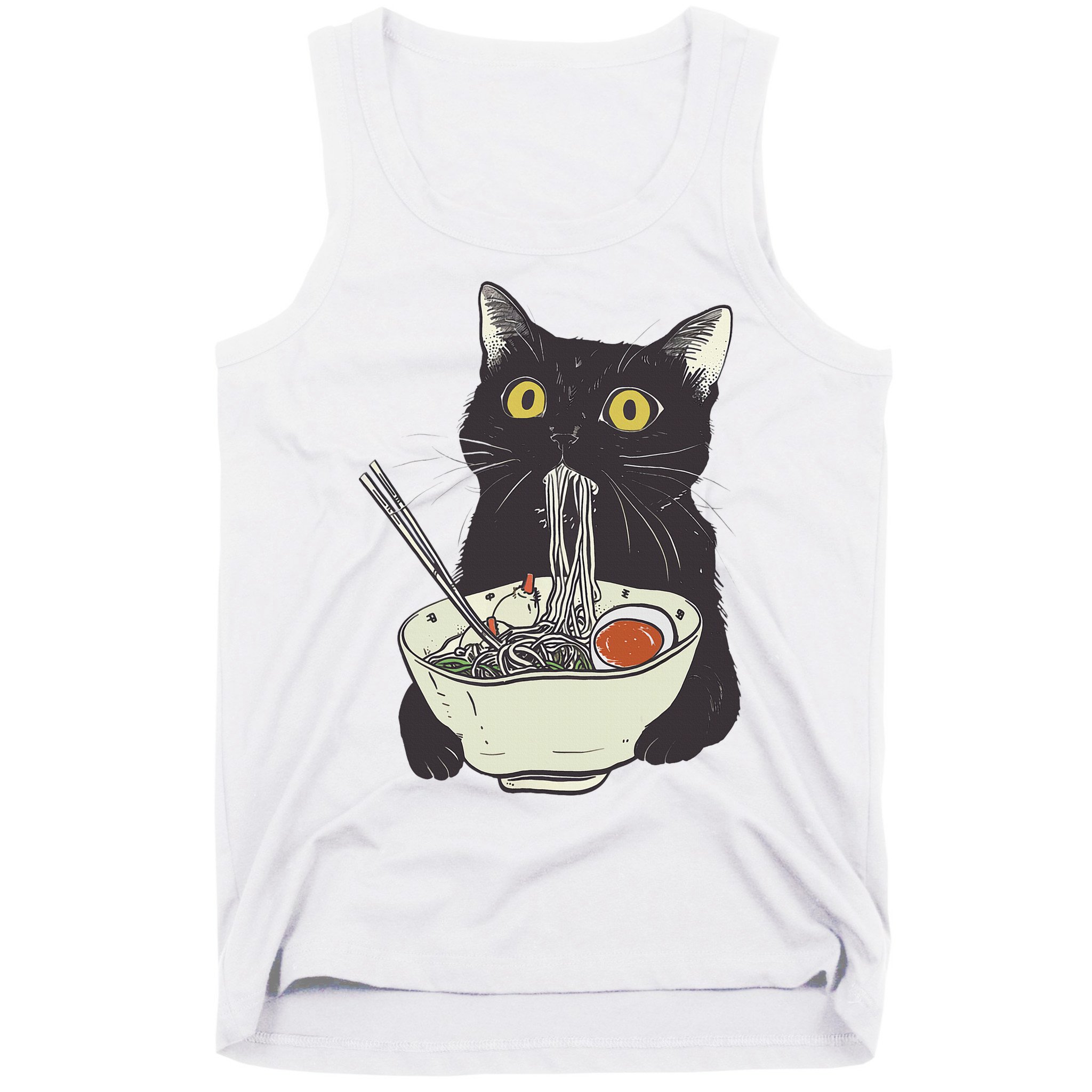 Funny Cat Eating Ramen Vintage Japanese Noodles Tank Top