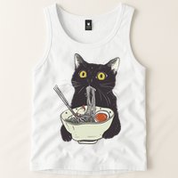 Funny Cat Eating Ramen Vintage Japanese Noodles Tank Top