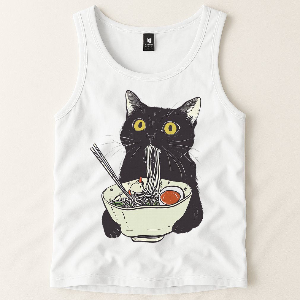 Funny Cat Eating Ramen Vintage Japanese Noodles Tank Top