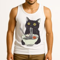 Funny Cat Eating Ramen Vintage Japanese Noodles Tank Top