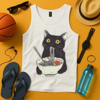 Funny Cat Eating Ramen Vintage Japanese Noodles Tank Top