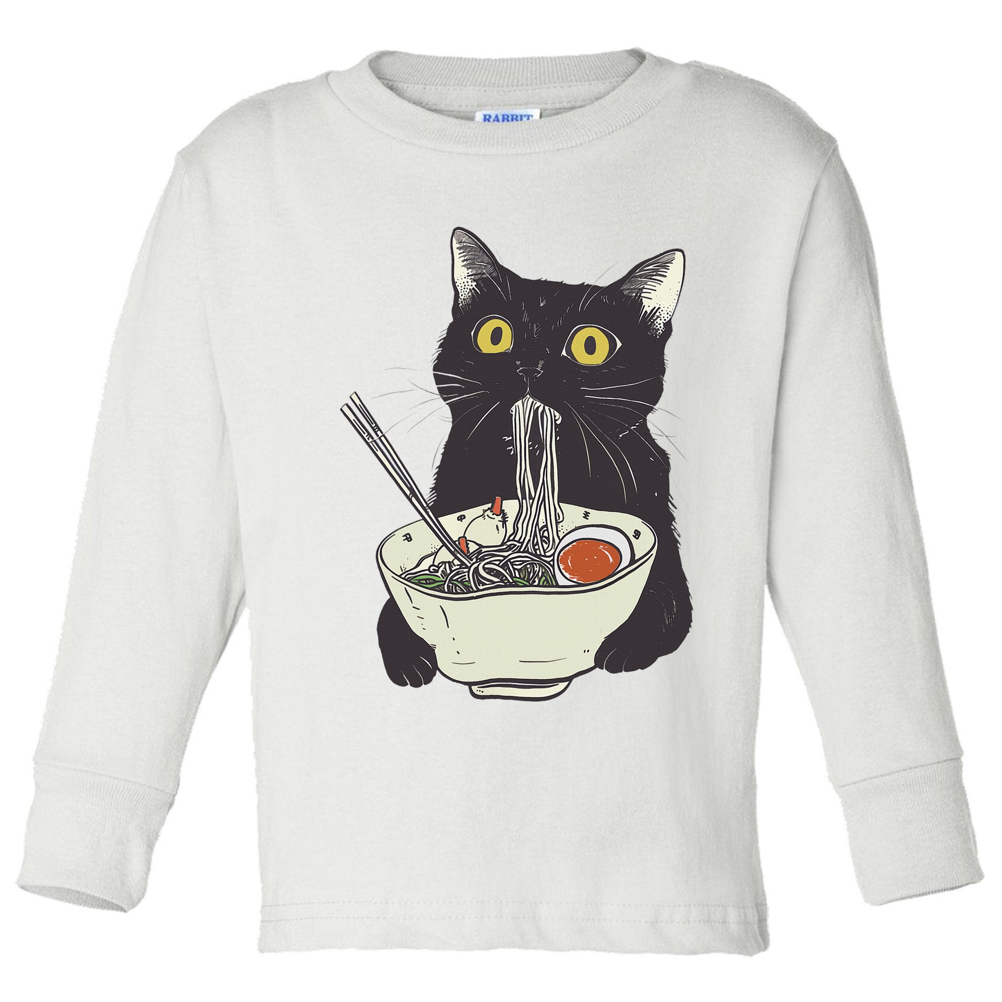 Funny Cat Eating Ramen Vintage Japanese Noodles Toddler Long Sleeve Shirt