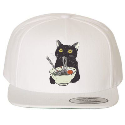 Funny Cat Eating Ramen Vintage Japanese Noodles Wool Snapback Cap