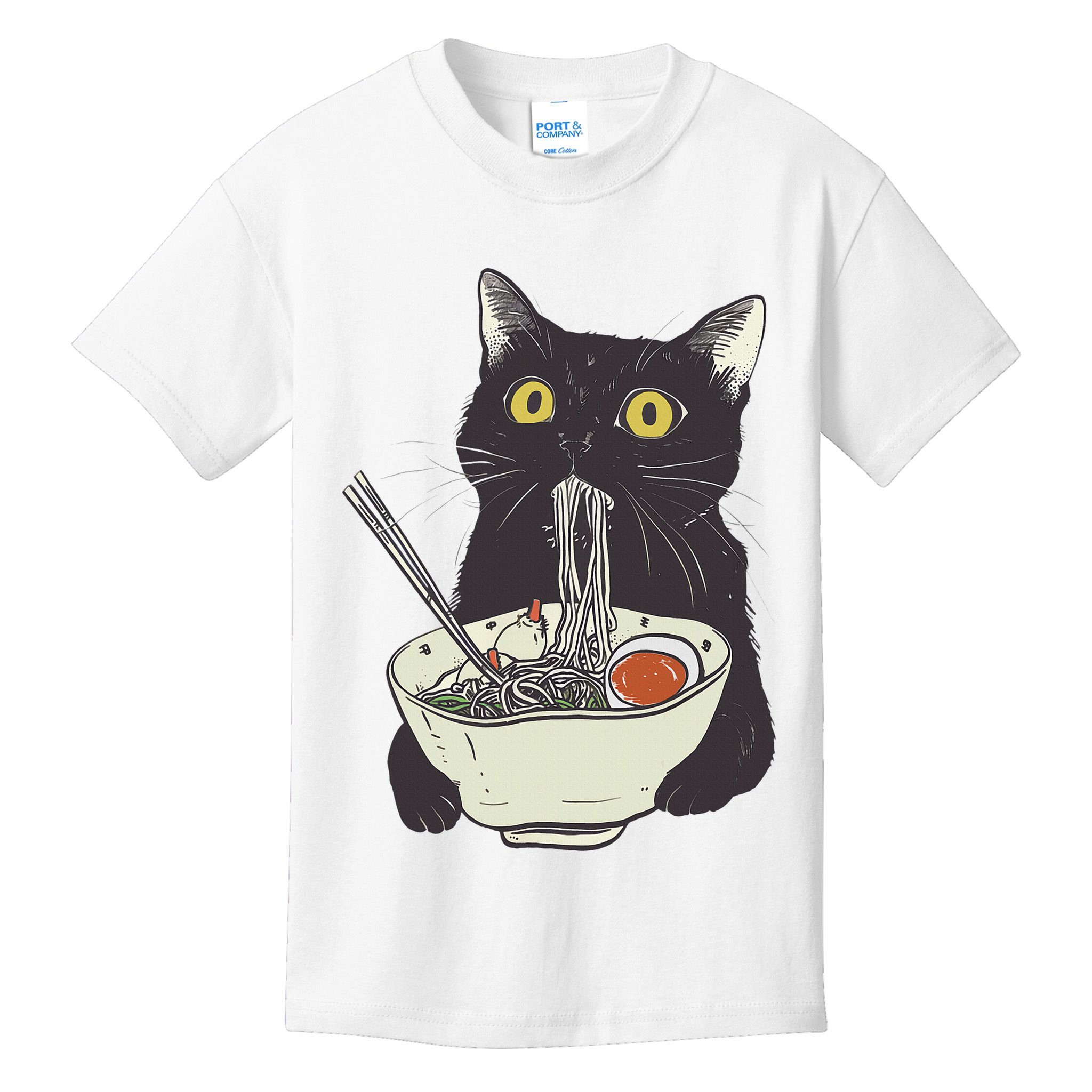 Funny Cat Eating Ramen Vintage Japanese Noodles Kids T-Shirt