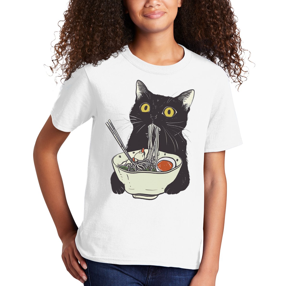 Funny Cat Eating Ramen Vintage Japanese Noodles Kids T-Shirt