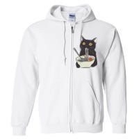 Funny Cat Eating Ramen Vintage Japanese Noodles Full Zip Hoodie