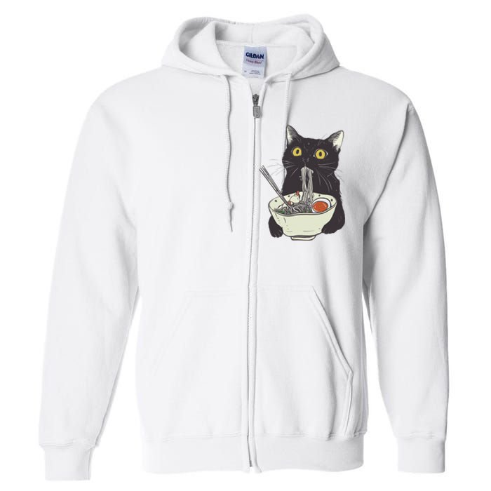 Funny Cat Eating Ramen Vintage Japanese Noodles Full Zip Hoodie