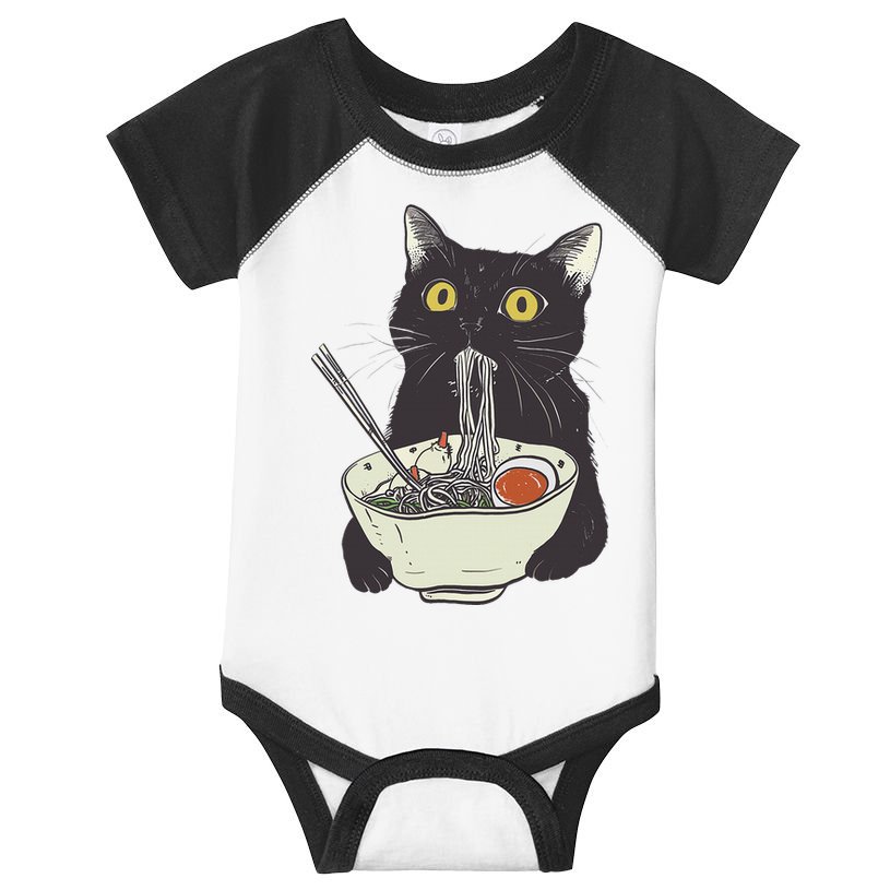 Funny Cat Eating Ramen Vintage Japanese Noodles Infant Baby Jersey Bodysuit