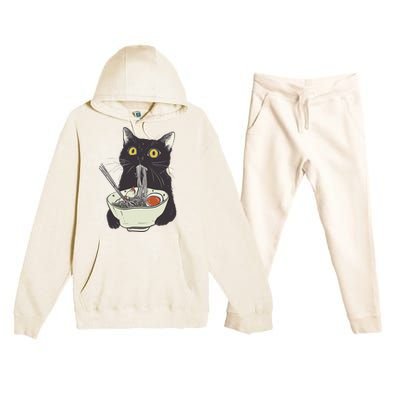 Funny Cat Eating Ramen Vintage Japanese Noodles Premium Hooded Sweatsuit Set