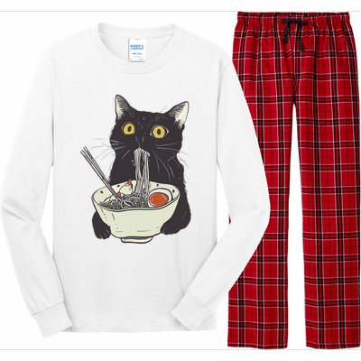 Funny Cat Eating Ramen Vintage Japanese Noodles Long Sleeve Pajama Set