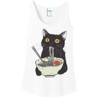 Funny Cat Eating Ramen Vintage Japanese Noodles Ladies Essential Tank