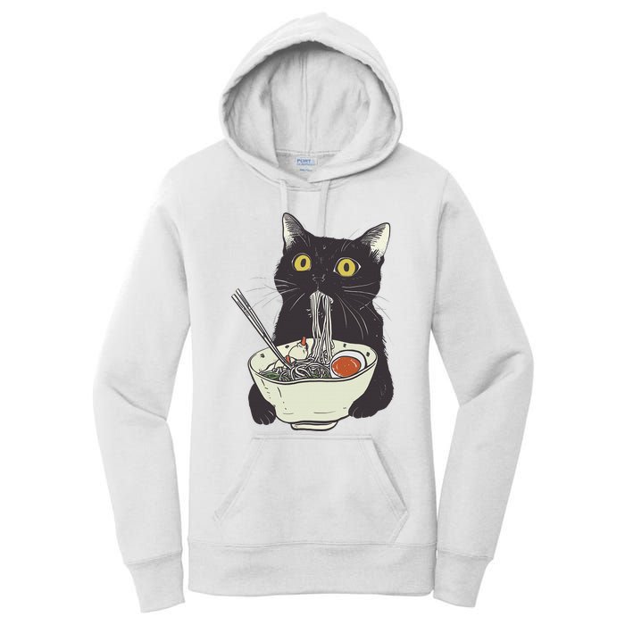 Funny Cat Eating Ramen Vintage Japanese Noodles Women's Pullover Hoodie