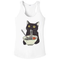 Funny Cat Eating Ramen Vintage Japanese Noodles Ladies PosiCharge Competitor Racerback Tank