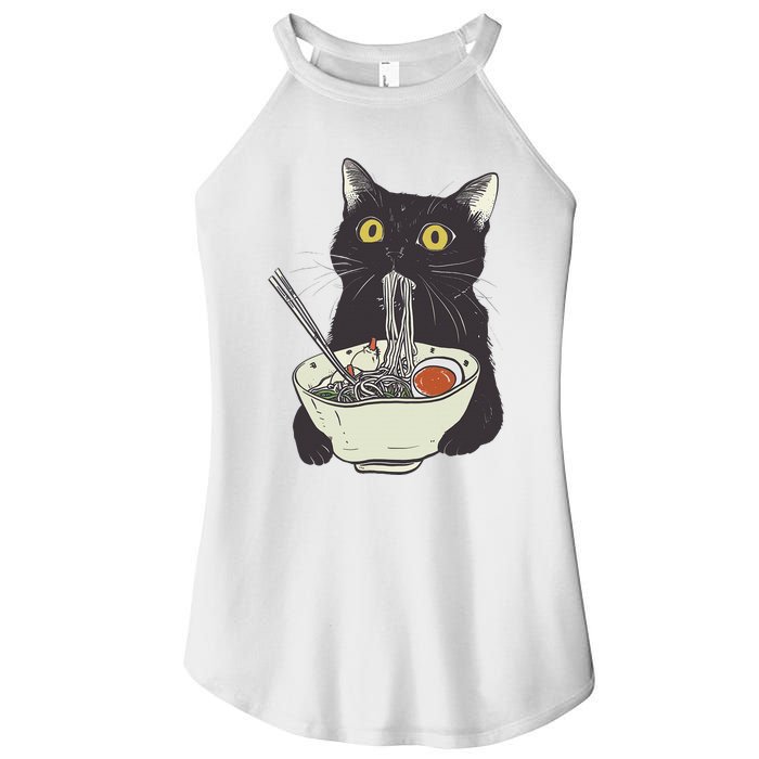 Funny Cat Eating Ramen Vintage Japanese Noodles Women's Perfect Tri Rocker Tank