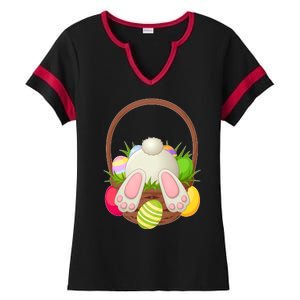 Funny Cute Easter Bunny Bottom Basket Easter Eggs Ladies Halftime Notch Neck Tee