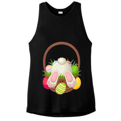 Funny Cute Easter Bunny Bottom Basket Easter Eggs Ladies PosiCharge Tri-Blend Wicking Tank