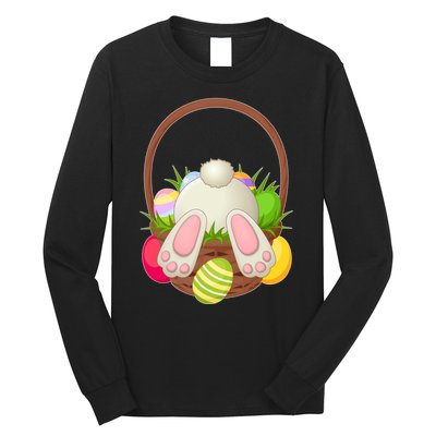 Funny Cute Easter Bunny Bottom Basket Easter Eggs Long Sleeve Shirt