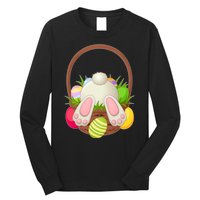 Funny Cute Easter Bunny Bottom Basket Easter Eggs Long Sleeve Shirt