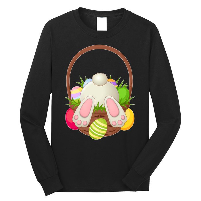 Funny Cute Easter Bunny Bottom Basket Easter Eggs Long Sleeve Shirt