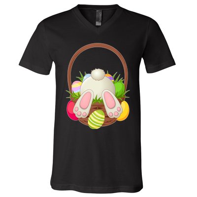 Funny Cute Easter Bunny Bottom Basket Easter Eggs V-Neck T-Shirt