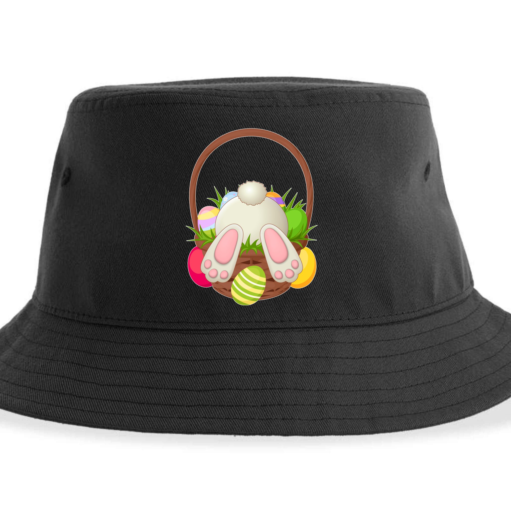 Funny Cute Easter Bunny Bottom Basket Easter Eggs Sustainable Bucket Hat
