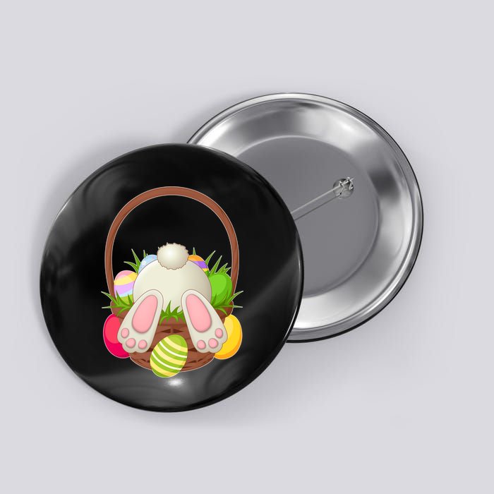 Funny Cute Easter Bunny Bottom Basket Easter Eggs Button