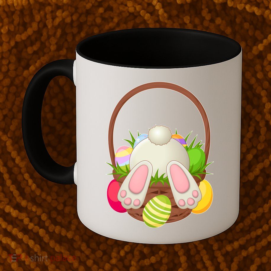 Funny Cute Easter Bunny Bottom Basket Easter Eggs Mug