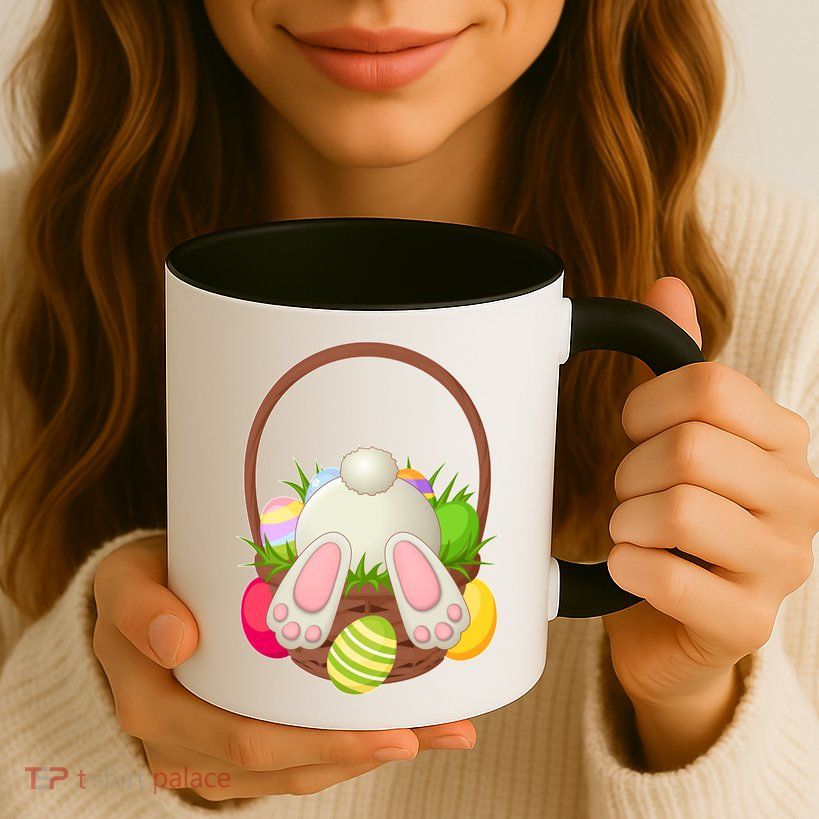 Funny Cute Easter Bunny Bottom Basket Easter Eggs Mug