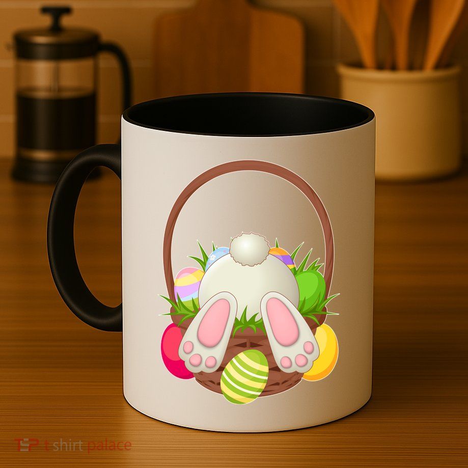 Funny Cute Easter Bunny Bottom Basket Easter Eggs Mug