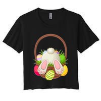 Funny Cute Easter Bunny Bottom Basket Easter Eggs Women's Crop Top Tee