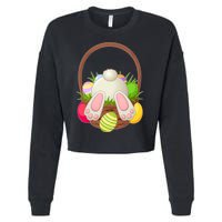 Funny Cute Easter Bunny Bottom Basket Easter Eggs Cropped Pullover Crew