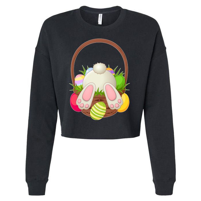 Funny Cute Easter Bunny Bottom Basket Easter Eggs Cropped Pullover Crew