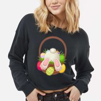 Funny Cute Easter Bunny Bottom Basket Easter Eggs Cropped Pullover Crew