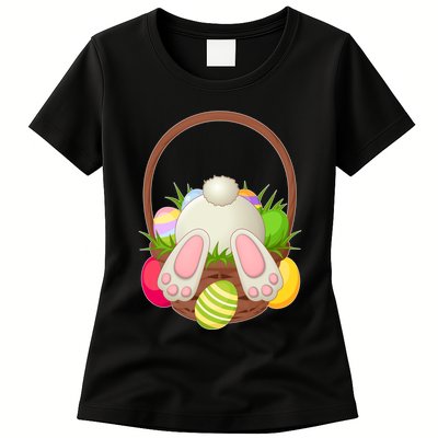 Funny Cute Easter Bunny Bottom Basket Easter Eggs Womens T-Shirt