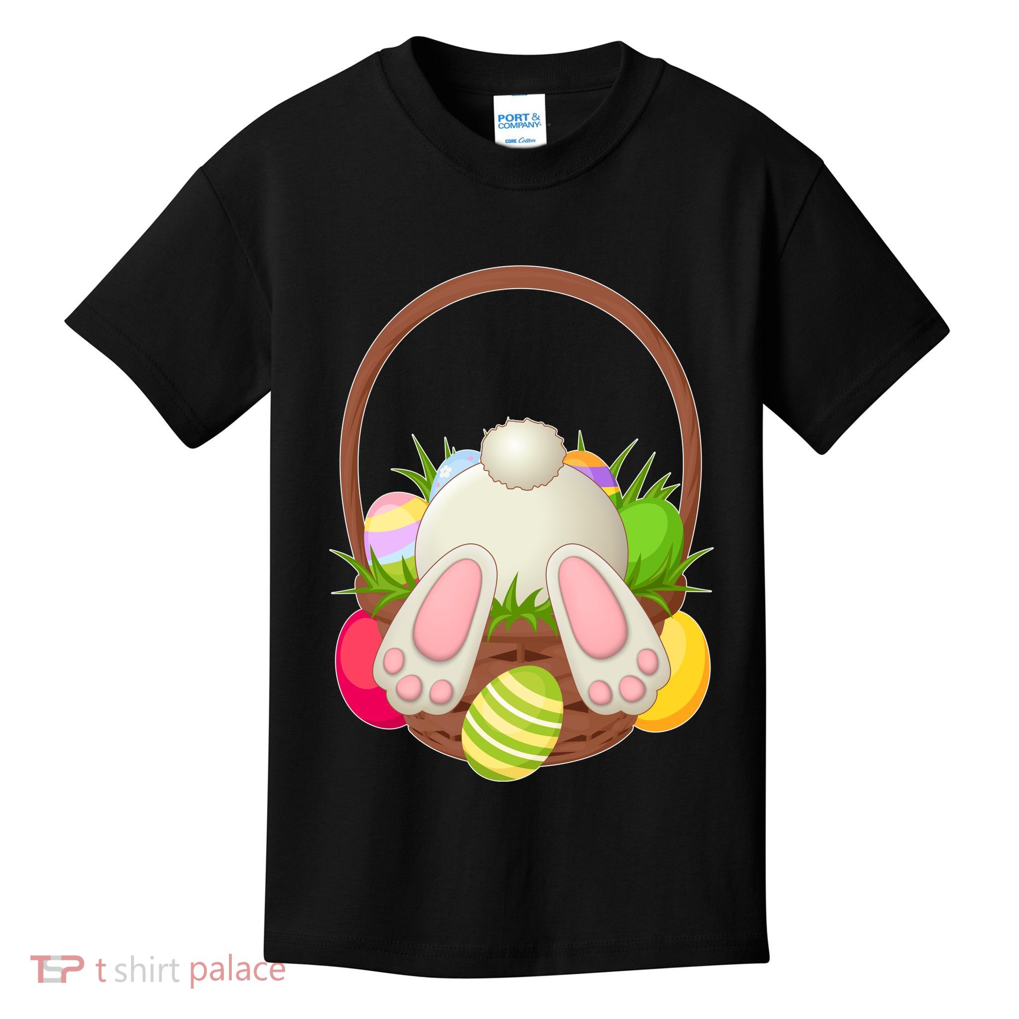 Funny Cute Easter Bunny Bottom Basket Easter Eggs Kids T-Shirt