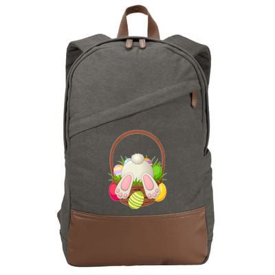 Funny Cute Easter Bunny Bottom Basket Easter Eggs Cotton Canvas Backpack