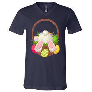 Funny Cute Easter Bunny Bottom Basket Easter Eggs V-Neck T-Shirt