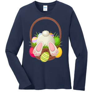 Funny Cute Easter Bunny Bottom Basket Easter Eggs Ladies Long Sleeve Shirt