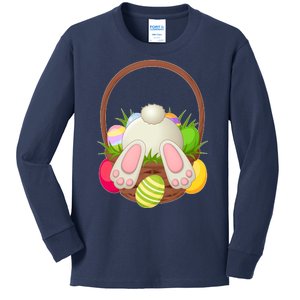 Funny Cute Easter Bunny Bottom Basket Easter Eggs Kids Long Sleeve Shirt