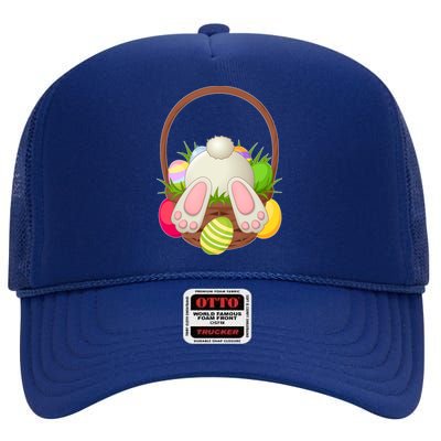 Funny Cute Easter Bunny Bottom Basket Easter Eggs High Crown Mesh Back Trucker Hat