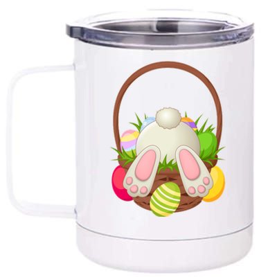 Funny Cute Easter Bunny Bottom Basket Easter Eggs 12 oz Stainless Steel Tumbler Cup