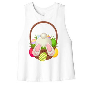 Funny Cute Easter Bunny Bottom Basket Easter Eggs Women's Racerback Cropped Tank